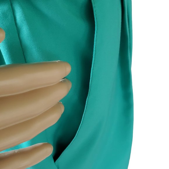 Vintage 80s Shirt Dress Women's Medium Green Career Secretary Pockets Belt Midi - Picture 13 of 14